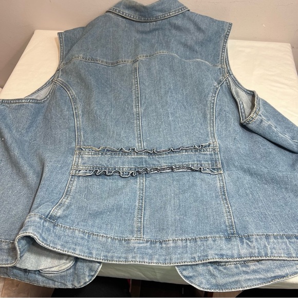 Vintage 90s Dress Barn ruffled trim denim jean button front vest size 3X XXXL - Picture 7 of 7